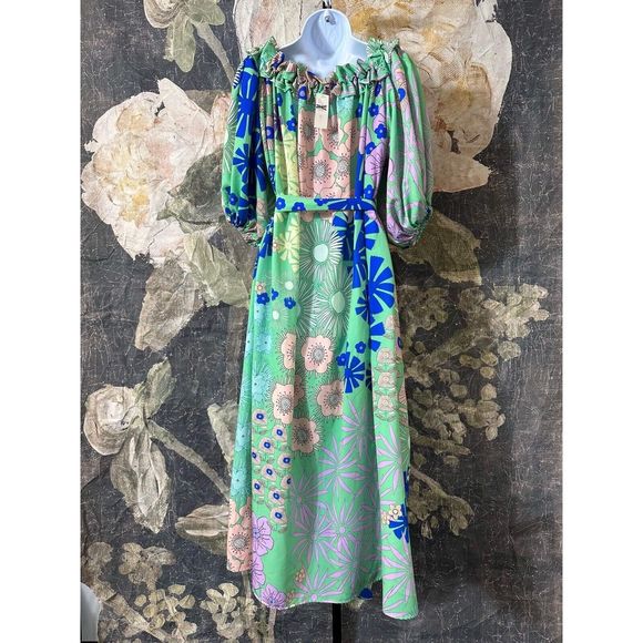 New ANTHROPOLOGIE Oopscool Off-the-Shoulder Printed Dress Sz Small - Picture 9 of 11